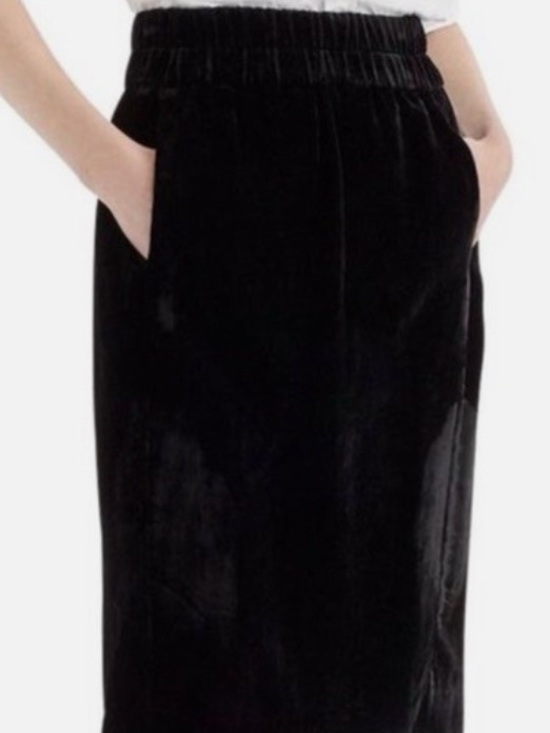 J. Crew Black Velvet Pull On Midi Skirt Size XS Pockets Elastic Waist Office - Picture 6 of 13